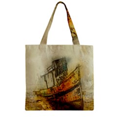 Boat Old Fisherman Mar Ocean Zipper Grocery Tote Bag by Simbadda