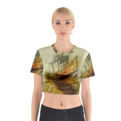 Boat Old Fisherman Mar Ocean Cotton Crop Top by Simbadda