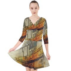 Boat Old Fisherman Mar Ocean Quarter Sleeve Front Wrap Dress by Simbadda