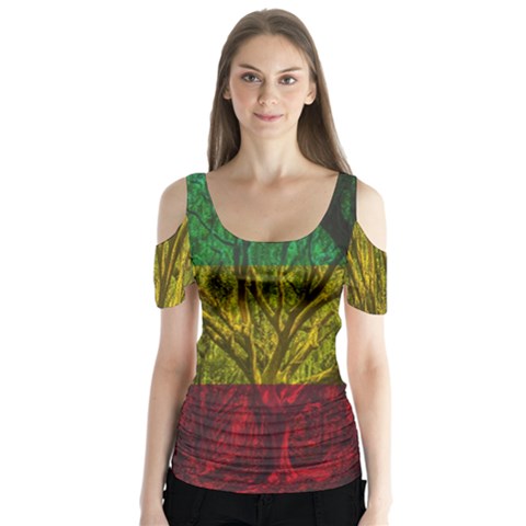 Rasta Forest Rastafari Nature Butterfly Sleeve Cutout Tee  by Simbadda