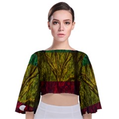 Rasta Forest Rastafari Nature Tie Back Butterfly Sleeve Chiffon Top by Simbadda