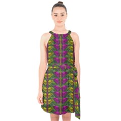 Butterfly Liana Jungle And Full Of Leaves Everywhere Halter Collar Waist Tie Chiffon Dress by pepitasart