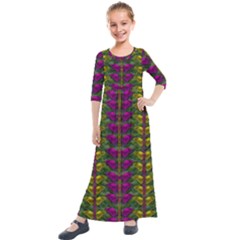 Butterfly Liana Jungle And Full Of Leaves Everywhere Kids  Quarter Sleeve Maxi Dress by pepitasart