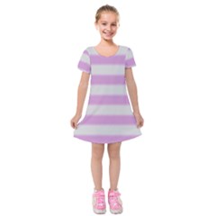 Bold Stripes Soft Pink Pattern Kids  Short Sleeve Velvet Dress by BrightVibesDesign