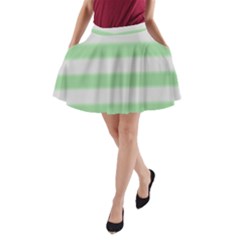 Bold Stripes Soft Green A-line Pocket Skirt by BrightVibesDesign