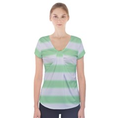 Bold Stripes Soft Green Short Sleeve Front Detail Top by BrightVibesDesign