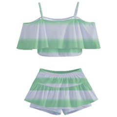 Bold Stripes Soft Green Kids  Off Shoulder Skirt Bikini