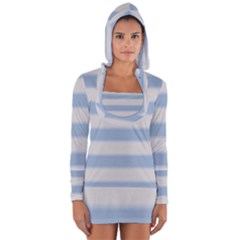 Bold Stripes Soft Blue Long Sleeve Hooded T-shirt by BrightVibesDesign