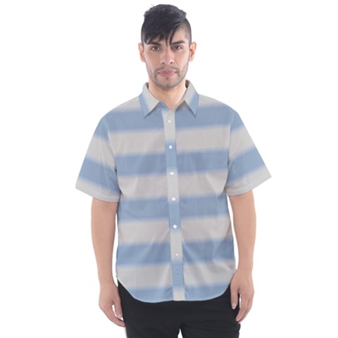 Bold Stripes Soft Blue Men s Short Sleeve Shirt by BrightVibesDesign