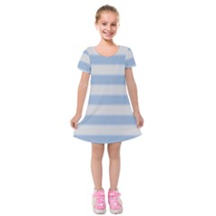 Bold Stripes Soft Blue Kids  Short Sleeve Velvet Dress by BrightVibesDesign