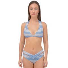 Bold Stripes Soft Blue Double Strap Halter Bikini Set by BrightVibesDesign