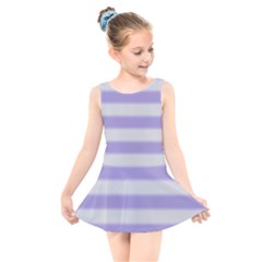 Bold Stripes Soft Purple Pattern Kids  Skater Dress Swimsuit by BrightVibesDesign