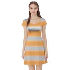 Bold Stripes Yellow Pattern Short Sleeve Skater Dress by BrightVibesDesign