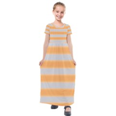 Bold Stripes Yellow Pattern Kids  Short Sleeve Maxi Dress by BrightVibesDesign