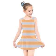 Bold Stripes Yellow Pattern Kids  Skater Dress Swimsuit