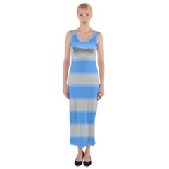 Bold Stripes Bright Blue Pattern Fitted Maxi Dress by BrightVibesDesign