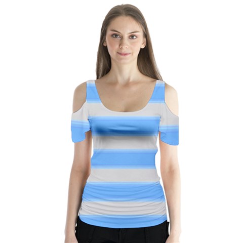 Bold Stripes Bright Blue Pattern Butterfly Sleeve Cutout Tee  by BrightVibesDesign