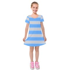 Bold Stripes Bright Blue Pattern Kids  Short Sleeve Velvet Dress by BrightVibesDesign