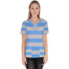 Bold Stripes Bright Blue Pattern Women s V-neck Scrub Top by BrightVibesDesign