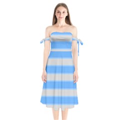 Bold Stripes Bright Blue Pattern Shoulder Tie Bardot Midi Dress by BrightVibesDesign