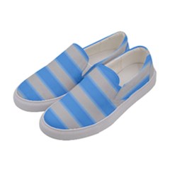 Bold Stripes Bright Blue Pattern Women s Canvas Slip Ons by BrightVibesDesign