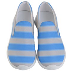 Bold Stripes Bright Blue Pattern Men s Lightweight Slip Ons by BrightVibesDesign