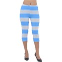 Bold Stripes Bright Blue pattern Lightweight Velour Capri Leggings  View1