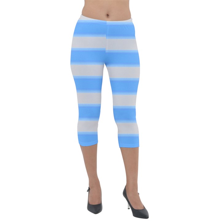 Bold Stripes Bright Blue pattern Lightweight Velour Capri Leggings 