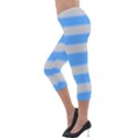 Bold Stripes Bright Blue pattern Lightweight Velour Capri Leggings  View3