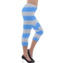 Bold Stripes Bright Blue pattern Lightweight Velour Capri Leggings  View4