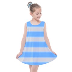 Bold Stripes Bright Blue Pattern Kids  Summer Dress by BrightVibesDesign