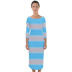 Bold Stripes Turquoise Pattern Quarter Sleeve Midi Bodycon Dress by BrightVibesDesign