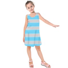 Bold Stripes Turquoise Pattern Kids  Sleeveless Dress by BrightVibesDesign