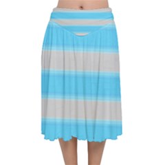 Bold Stripes Turquoise Pattern Velvet Flared Midi Skirt by BrightVibesDesign