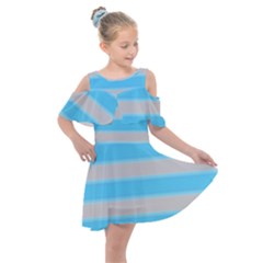 Bold Stripes Turquoise Pattern Kids  Shoulder Cutout Chiffon Dress by BrightVibesDesign