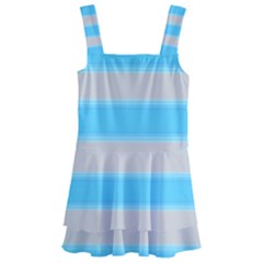 Bold Stripes Turquoise Pattern Kids  Layered Skirt Swimsuit