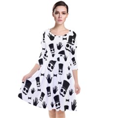 Gentleman Pattern Quarter Sleeve Waist Band Dress