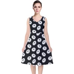 Donuts Pattern V-neck Midi Sleeveless Dress  by Valentinaart