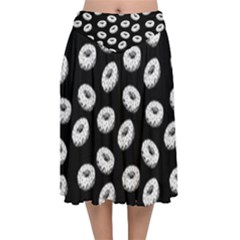 Donuts Pattern Velvet Flared Midi Skirt by Valentinaart