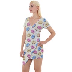 Donuts Pattern Short Sleeve Asymmetric Mini Dress by Valentinaart