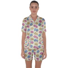 Donuts Pattern Satin Short Sleeve Pyjamas Set by Valentinaart