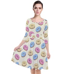 Donuts Pattern Quarter Sleeve Waist Band Dress