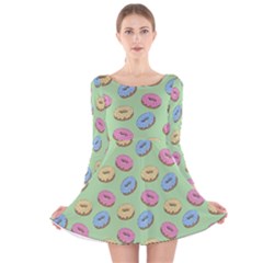 Donuts pattern Long Sleeve Velvet Skater Dress