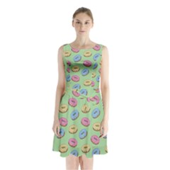 Donuts pattern Sleeveless Waist Tie Chiffon Dress