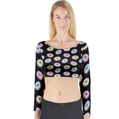 Donuts Pattern Long Sleeve Crop Top by Valentinaart