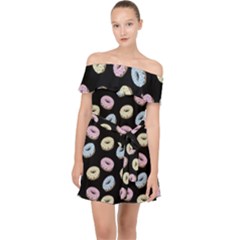 Donuts Pattern Off Shoulder Chiffon Dress