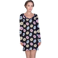 Donuts Pattern Long Sleeve Nightdress by Valentinaart