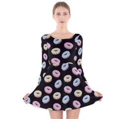 Donuts Pattern Long Sleeve Velvet Skater Dress by Valentinaart