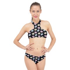 Donuts Pattern High Neck Bikini Set by Valentinaart