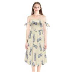 Pineapple Pattern Shoulder Tie Bardot Midi Dress by Valentinaart